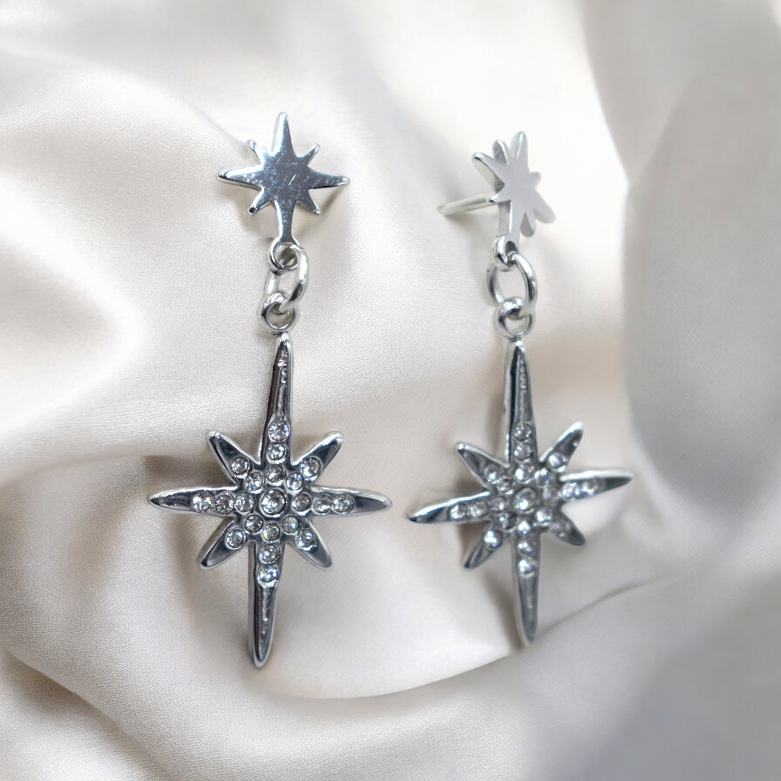 Star - Boucles d’oreilles star en strass et en Acier Inoxydable