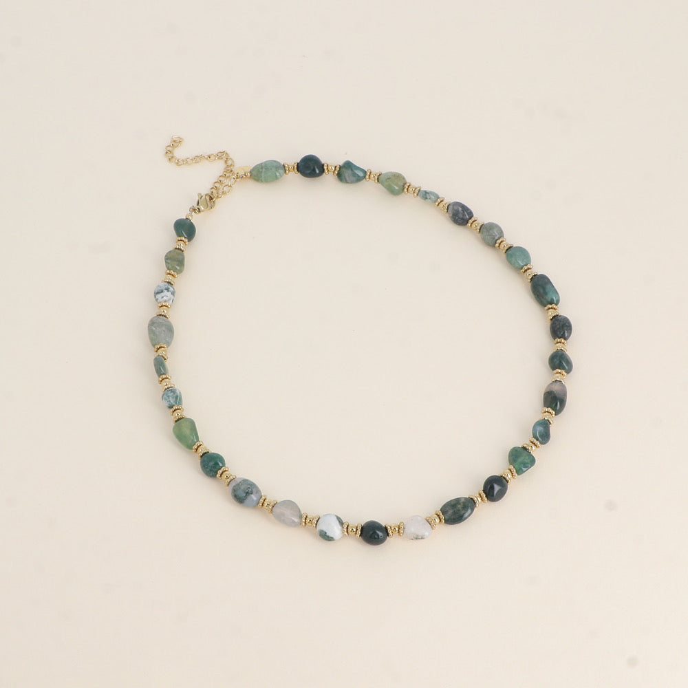 CLÉA - Collier en Agathe mousse et en Acier Inoxydable