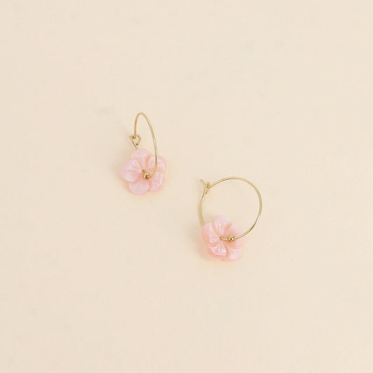 TAHITI rose - Boucles d’oreilles en fleur rose et en Acier Inoxydable