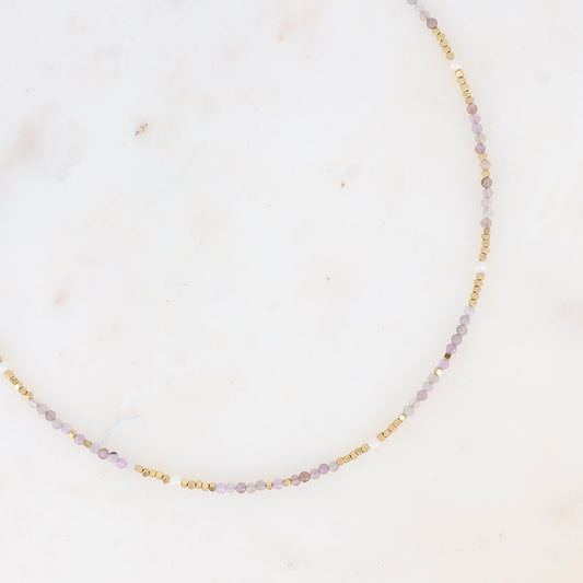Collier Améthyste en pierre et perles d’eau douce en Acier Inoxydable
