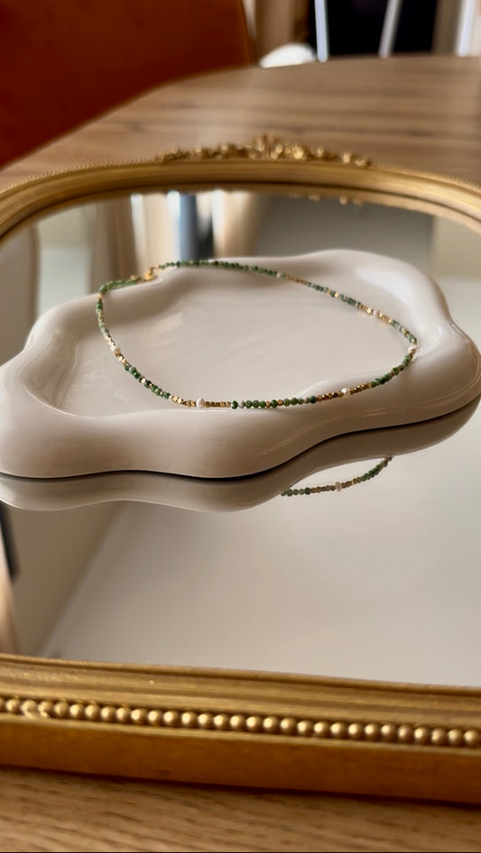 SHELLY - Collier en Pierre Naturelle Agate Mousse, en perles d’eau douce et en Acier Inoxydable