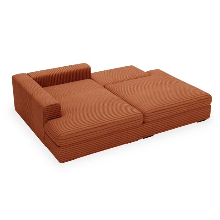 Canapé d’angle convertible avec coffre en velours côtelé Terracotta- BARCY