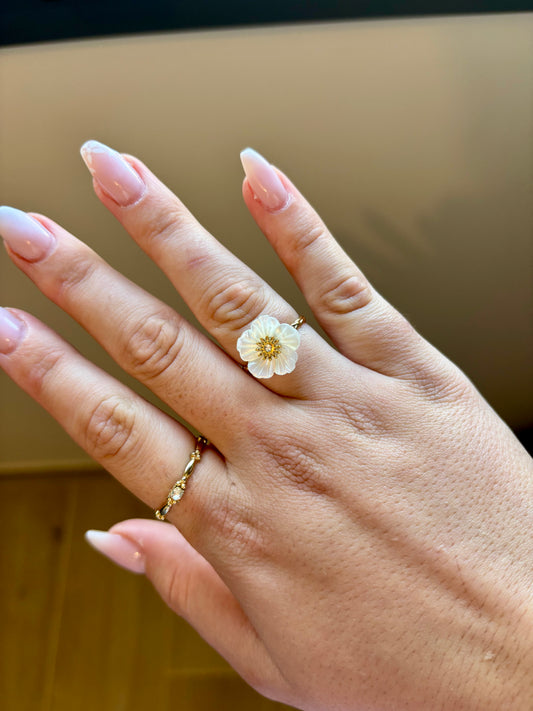 TAHITI - Bague en Nacre tressé en Acier Inoxydable et réglable