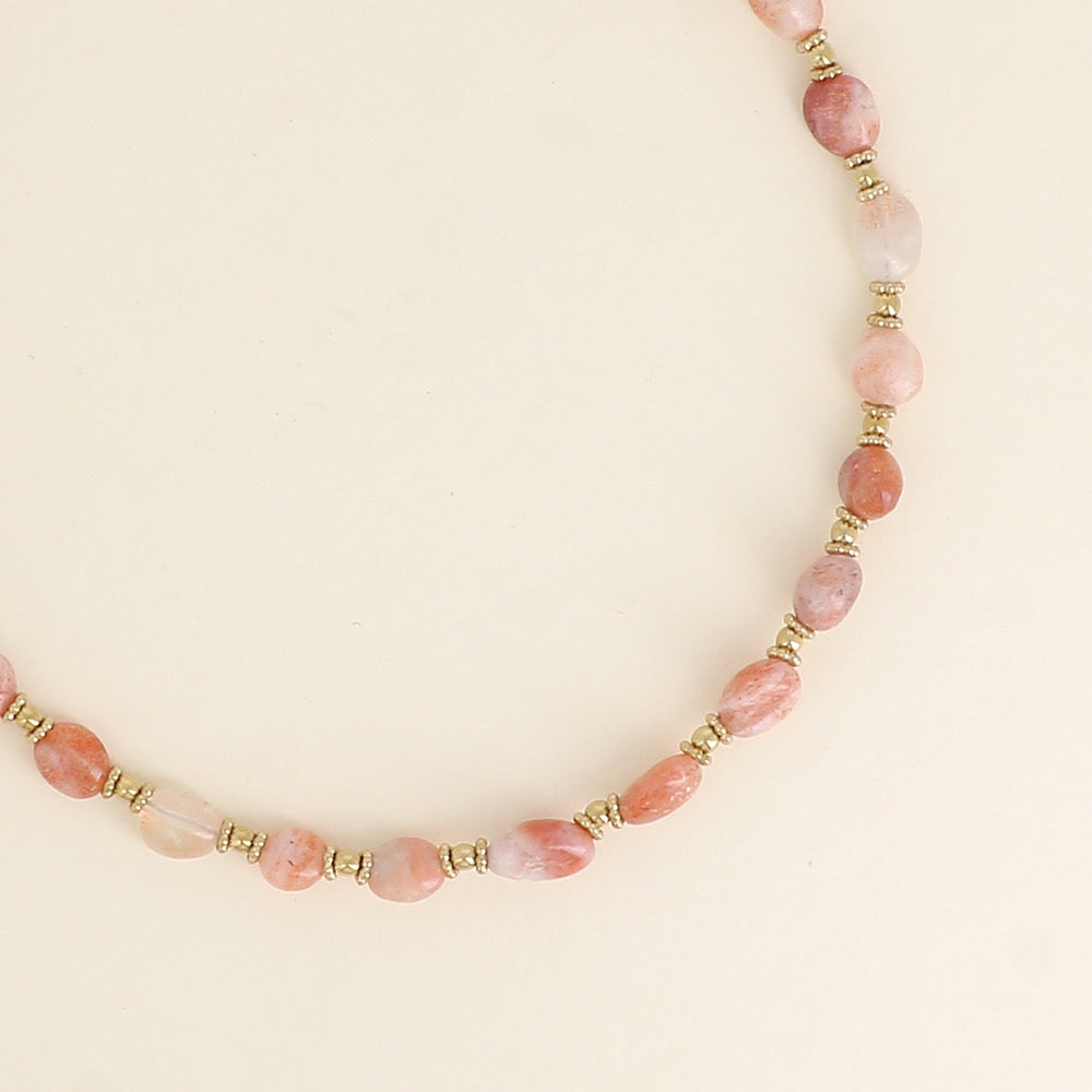 CLÉA - Collier en Pierre de Soleil et en Acier Inoxydable