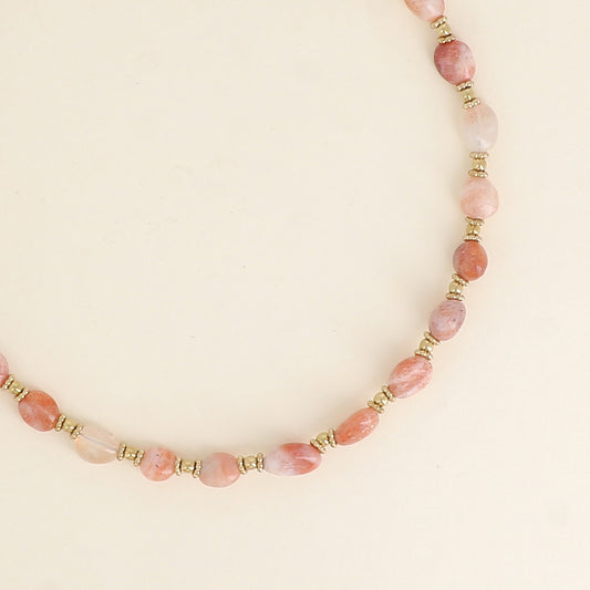 CLÉA - Collier en Pierre de Soleil et en Acier Inoxydable