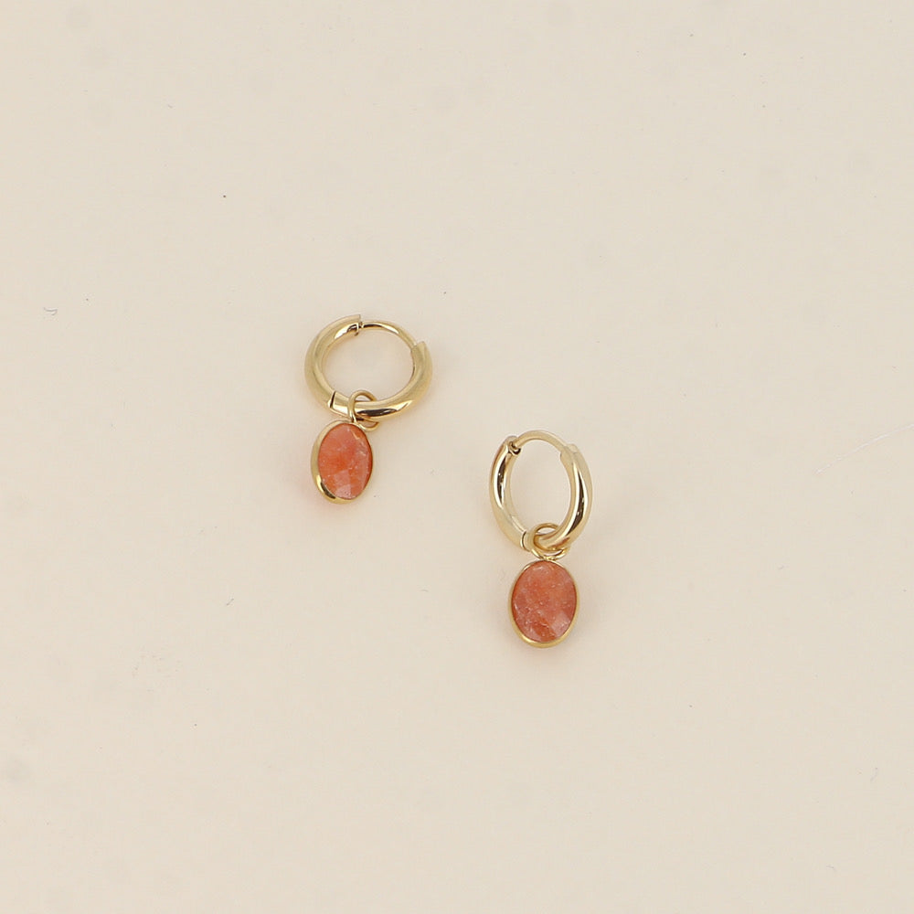 LILOU - Boucles d’oreilles en Pierre de Soleil et en Acier Inoxydable