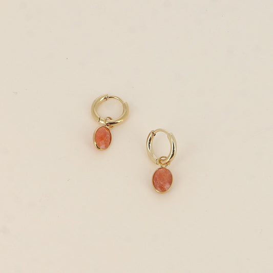 LILOU - Boucles d’oreilles en Pierre de Soleil et en Acier Inoxydable