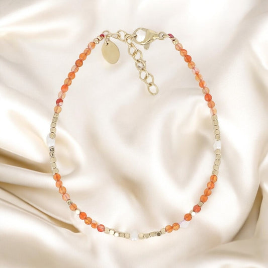 BIANCA - Bracelet en Pierre Naturelle agate rouge, en perles d’eau douce et en Acier Inoxydable