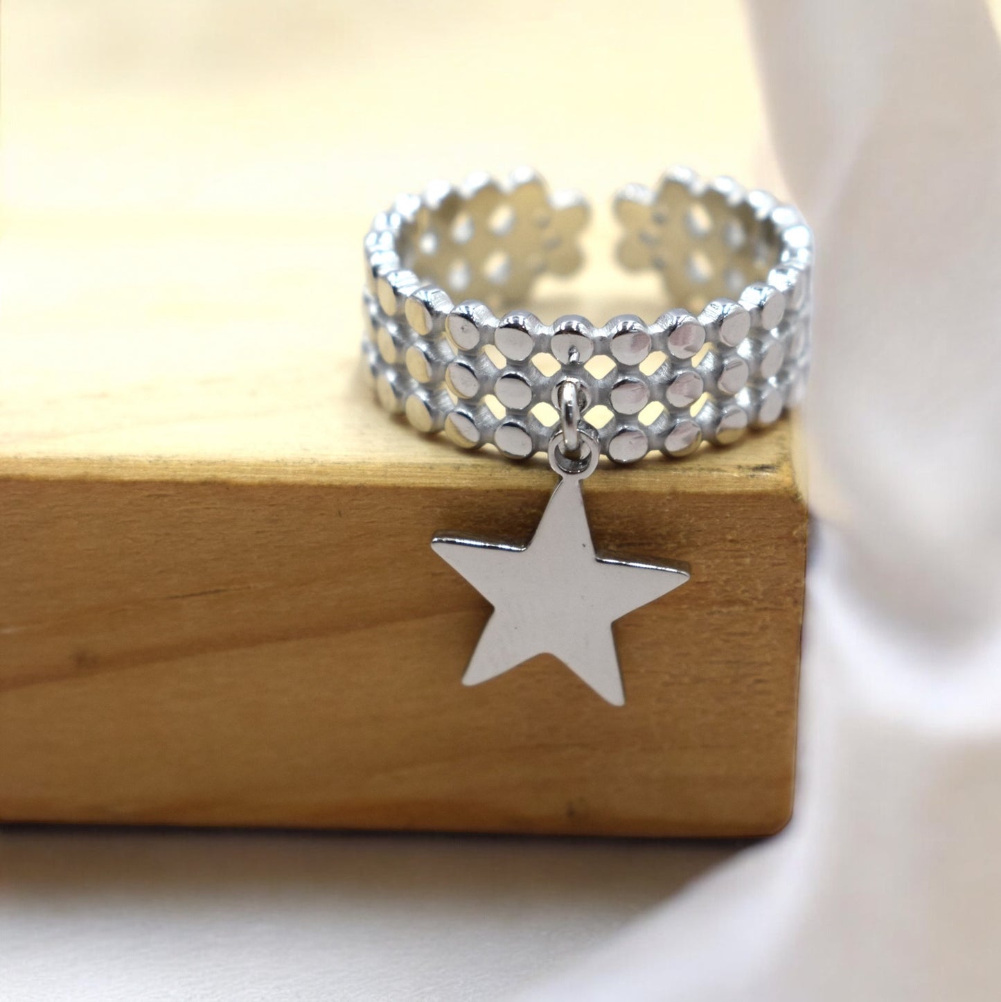 Star - Bague breloque réglable en Acier Inoxydable