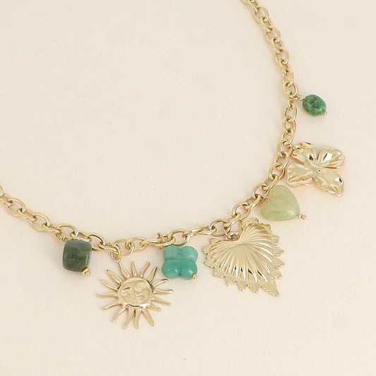 JASPE - Collier breloques et pierres vertes en Acier Inoxydable