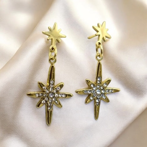 Star - Boucles d’oreilles star en strass et en Acier Inoxydable