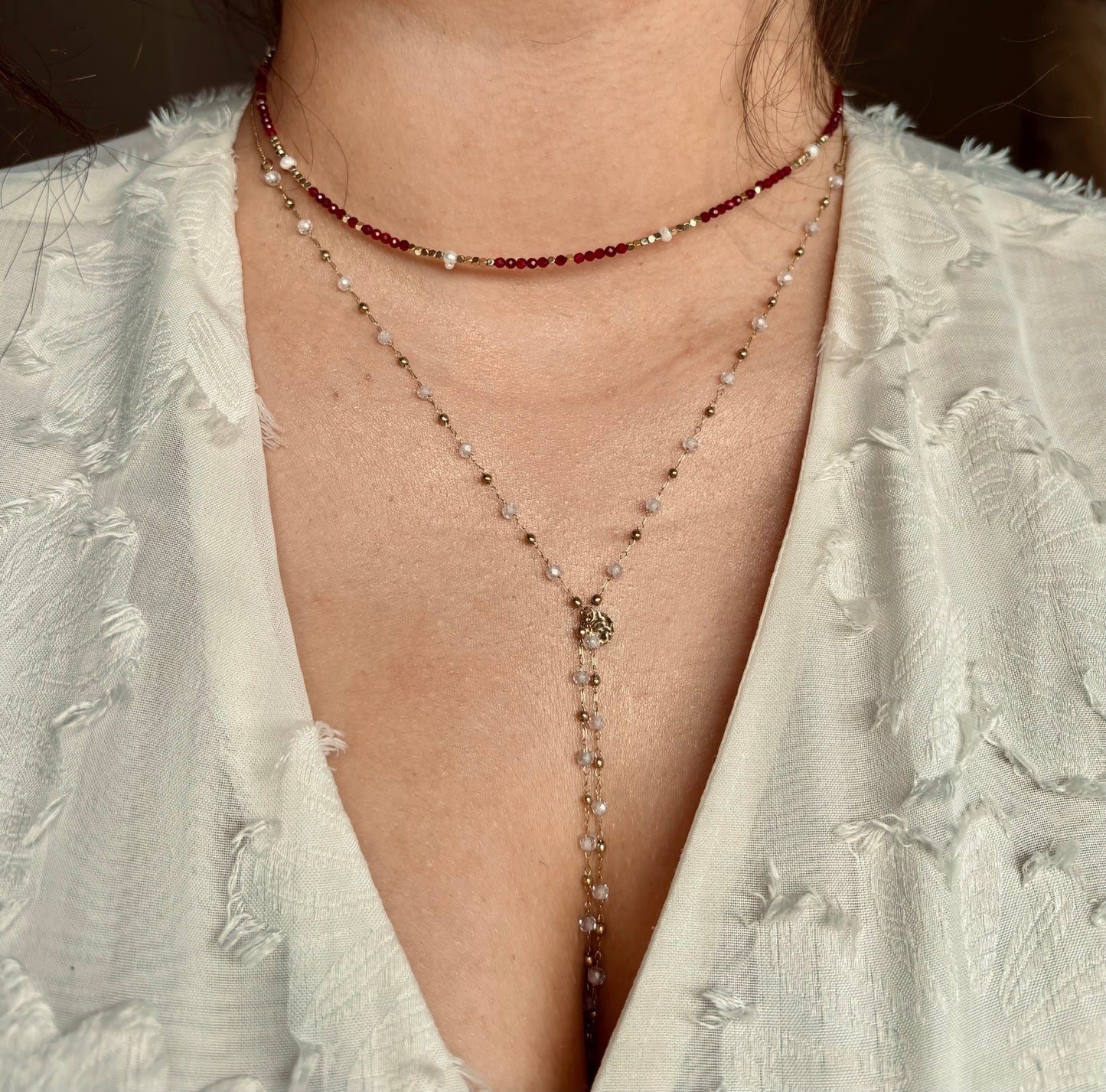 VAYA - Collier en Pierre Grenat et en Acier Inoxydable