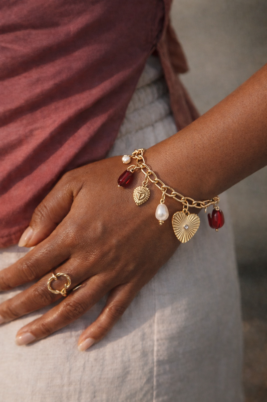 LOVE - Bracelet cœur à charms et breloques en Acier Inoxydable