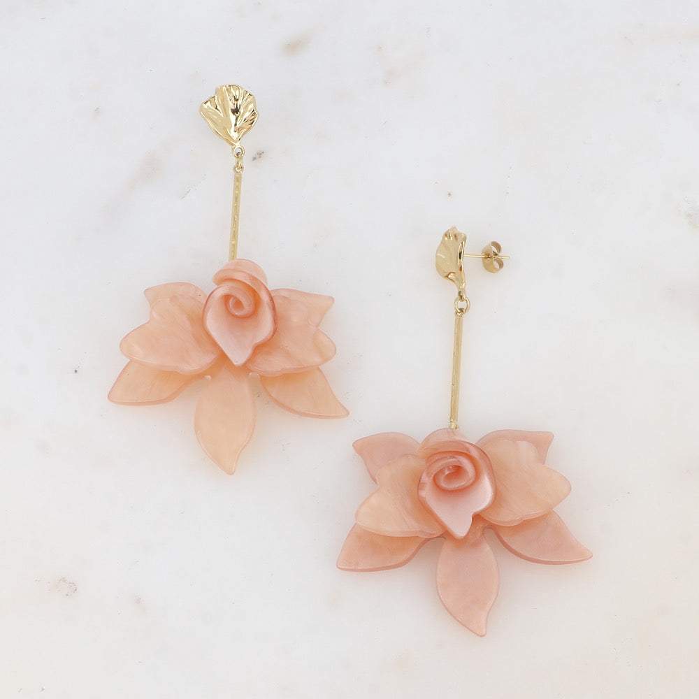 FLEURINE - Biucles d’oreilles fleur pendantes en Acier Inoxydable