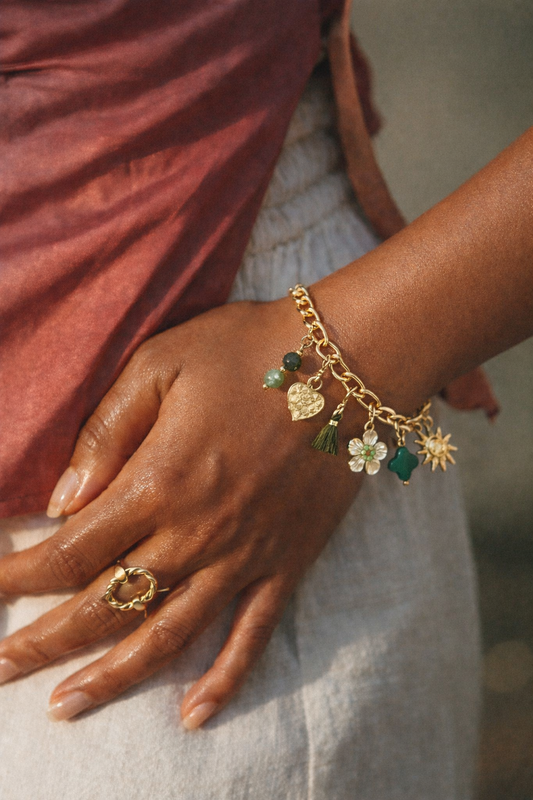 JASPE - Bracelets breloques et pierres vertes en Acier Inoxydable