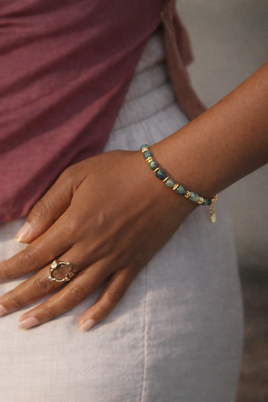 CLÉA - Bracelet en Agathe mousse et en Acier Inoxydable